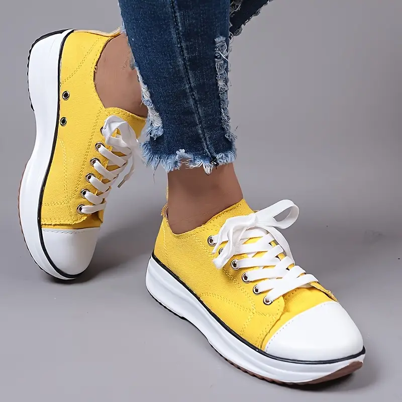 Candy Color Thick Bottom Anti Slip Lace Up Canvas Shoes for Women