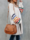 Women's Loose Casual Rainbow Stripe Long Sleeve Sweaters Coats