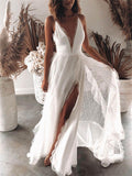 Flattering Deep V Neck Backless High Slit Maxi Dress for Wedding