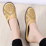 Women's Genuine Leather Hollow Slip On Backless Loafers for Summer