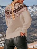 Female Retro Jacquard Contrast Color Knitwear Sweaters