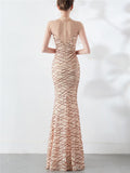 Stunning Sequined Round Mermaid Maxi Dress for Formal Party