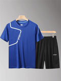 Mens Moisture Wicking Sports Short Sleeve T-Shirts+Shorts