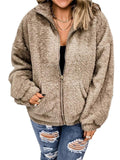 Comfy Daily Wear Zipper Lapel Thermal Woolen Coats For Women