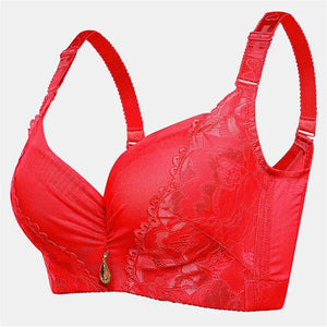Women's Underwire Adjusted Straps Cotton Lining Comfy Bras - Red