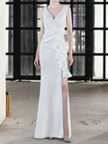 Sexy Elegant Irregular Hem Design Deep-V Sleeveless Evening Dress