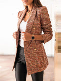 Womens Decent Plaid Double-Breasted Suit Collar Coat