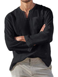 Stylish Comfort Relaxed V Neck Men's Linen Shirt
