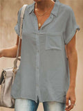 Women's Solid Color Lapel Collar Short Sleeve Blouses