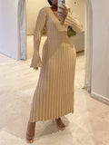 Winter Casual Sexy V Neck Ribbed Slim Knitted Lady Dress