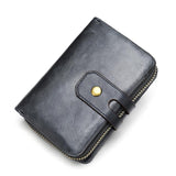 Genuine Leather Retro Multiple Compartment Card Slot Zip Closure Mini Wallet