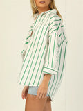 Youth Simple Style Stripe Lapel Oversize Long Sleeve Women Blouses