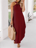 Casual Halter Neck Solid Color Dresses With Pockets