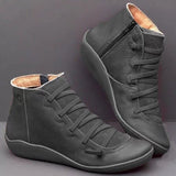 Women's Retro Non Slip Lace Up Low Heel Ankle Booties