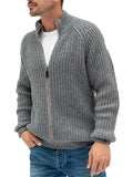 Solid Color Zipper Turtleneck Knitted Cardigan Sweater