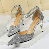 New Fashion Sequins Design Buckle Sparkly High Heels