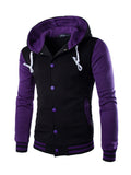 Men’s Slouchy Drawstring Hood Front Button Fastening Long Sleeve Sweatshirt