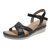 Casual Cross Strap Wedge Heel Buckle Roman Sandals for Women