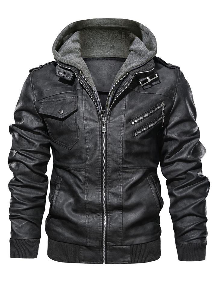 Casual Comfortable Zip Hooded Leather Jacket