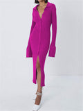 Women's Fashion Simple Style V-Neck Long Sleeve Sweater Dress