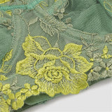 Flower Embroidered Jacquard Wireless Lace Bras - Green
