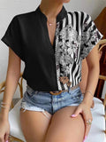 Women's Summer V Neck Short Sleeve Button Down Floral Blouses