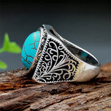 Men Women Vintage Turquoise Silver Vine Carved Ring