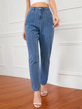 Street Style Washed Effect Stripe Denim Jeans for Women