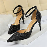 New Fashion Sequins Design Buckle Sparkly High Heels