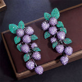 Luxury Dark Green Petal Leaf Purple Fruit Women's Earrings