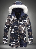 Unisex Camouflage Thicken Zip Up Midi Length Hooded Padded Coat