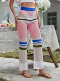 Trendy Contrast Color Female Knit Straight Pants
