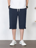 Men's Solid Color Casual Style Loose Straight Cropped Trousers