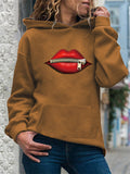 Women's Trendy Zipped Lips Print Long Sleeve Pullover Hoodies
