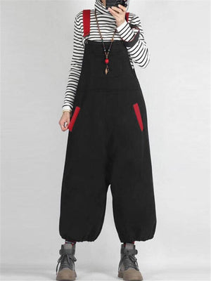 Casual Style Side Pocket Elastic Cuff Strappy Overalls