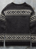 Round Neck Printed Black Pullover Sweaters