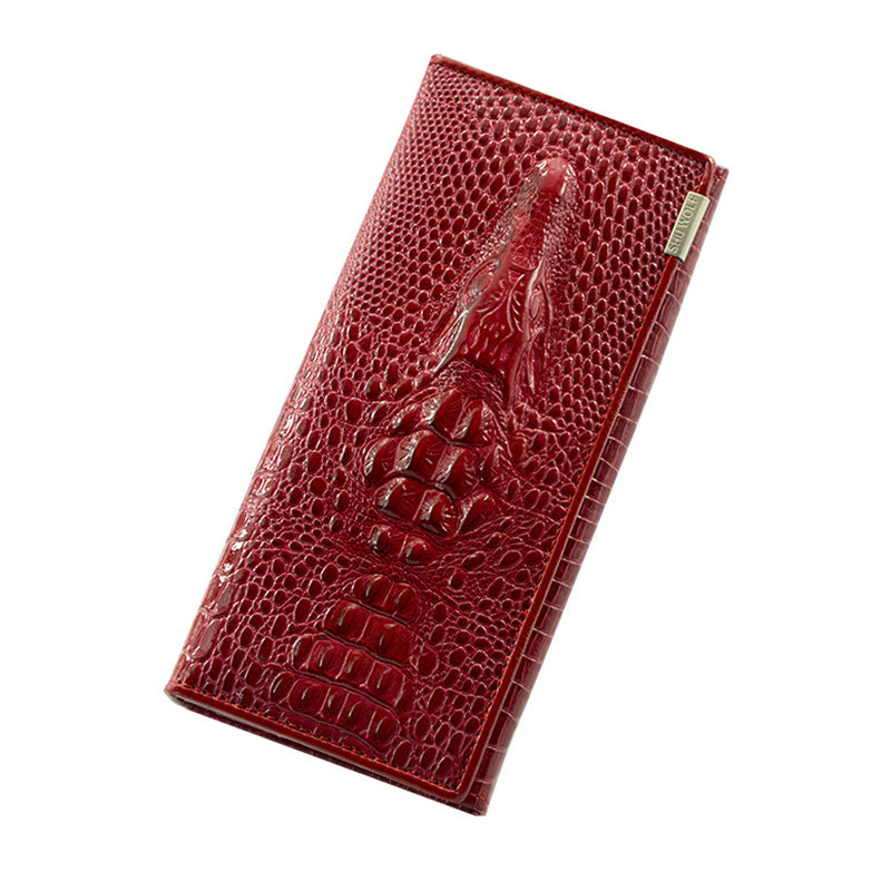Genuine Leather Crocodile Print Wallet Handbag For Women