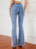 Women's Contrast Color Star Print Fashion Denim Jeans