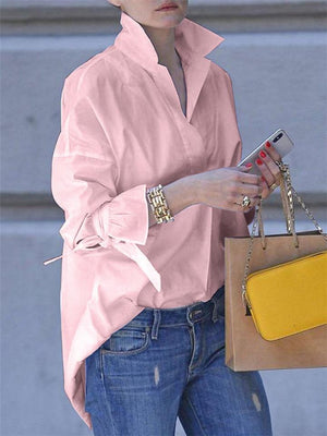 Women's Casual Long Sleeve Solid Color Lapel Collar Blouse Shirt