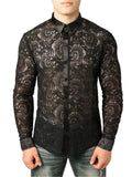 Men's See-Through Slim Fit Long Sleeve Sexy Lace Shirts