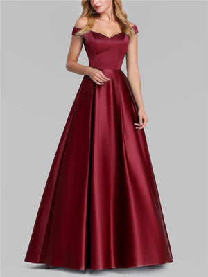 Flattering Off Shoulder Fitted Waist Pleated Ball Gowns for Prom