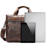 Retro Style Crocodile Textured Interior Pocket Detachable Sling Strap Laptop Bag