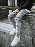 Men's Autumn Winter Ripped Skinny Ins Stylish Patchwork Pants