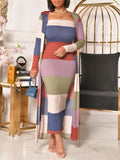 Ankle-Length Striped Design Contrasting Color Two Piece Outfits