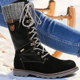 Women‘s Splicing Lace Up Mid Calf Winter Snow Boots