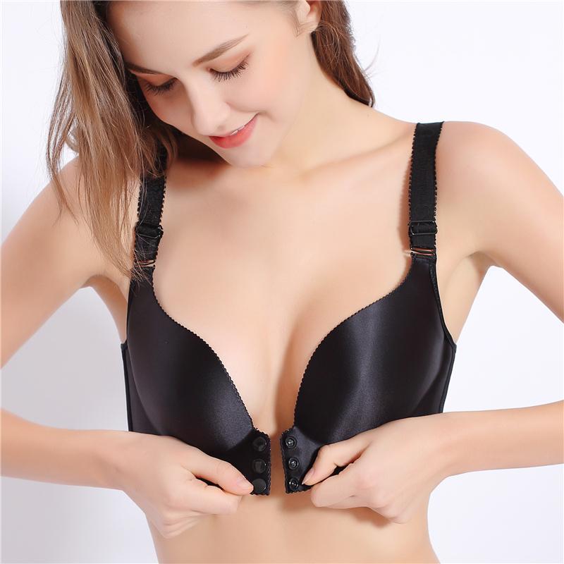 Women's Super Comfy Wireless Front Button Closure Soft Bras - Black