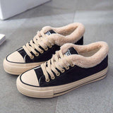 Womens Canvas Snow Sneakers Fur Lined Shoes