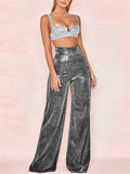 Women's High Waist Loose-fitting Shiny Wide Leg Long Pants