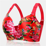 Women's Wireless Soft Comfy Plus Size Floral Bras - Red