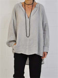 Women's Loose Pullover Style Solid Color V-Neck Blouse